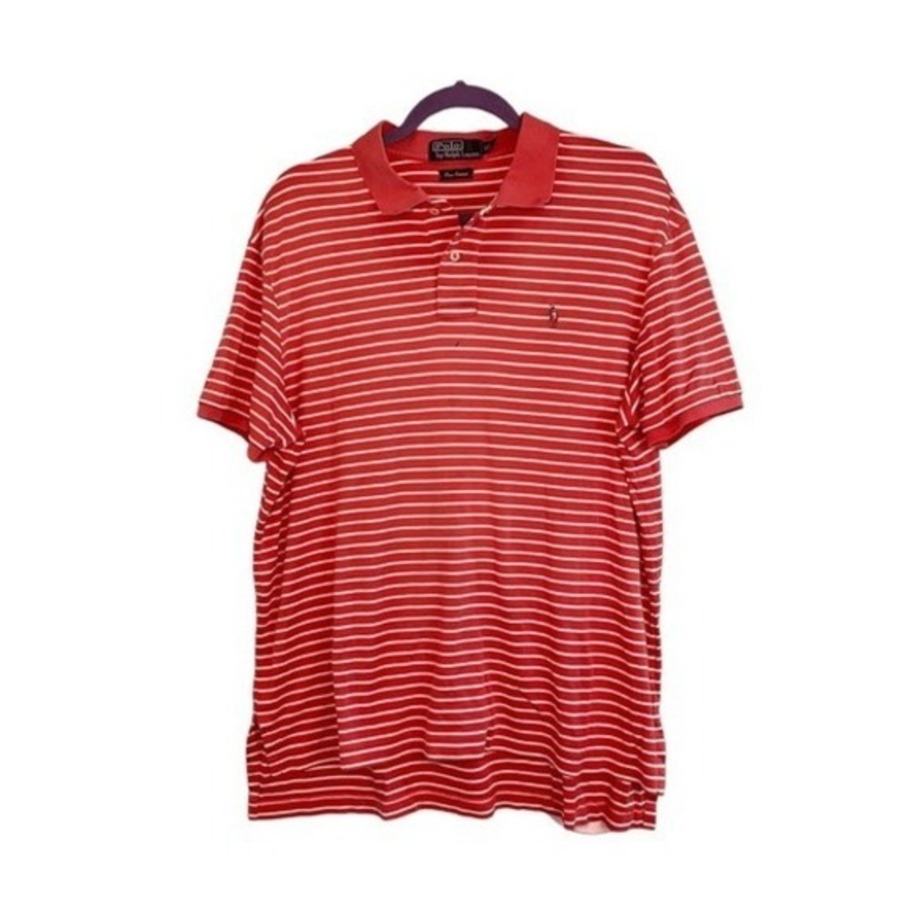 Polo Ralph Lauren Striped Golf Polo Shirt Coral White‎ Knit Short Sleeve XL